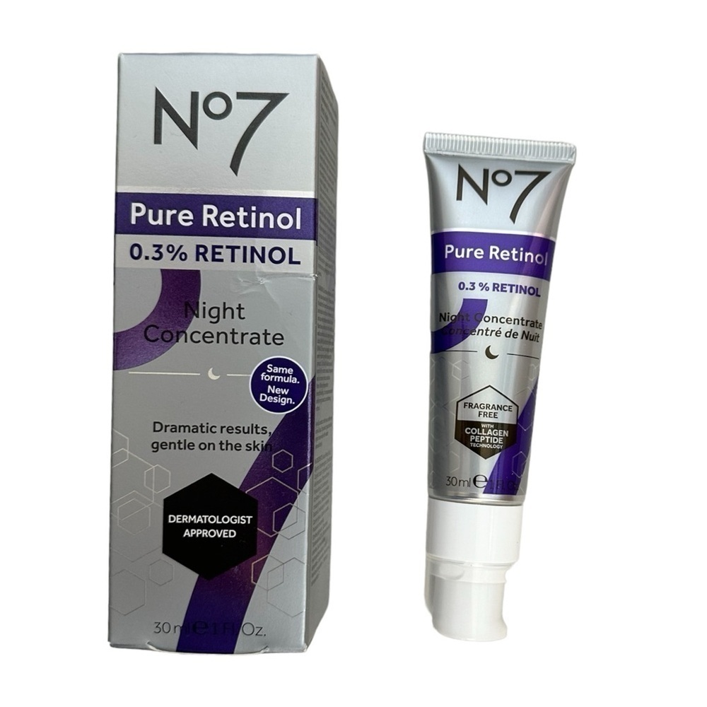 No7 0.3% Pure Retinol Night Concentrate Face Cream NIB Full Size 1 Fl Oz
